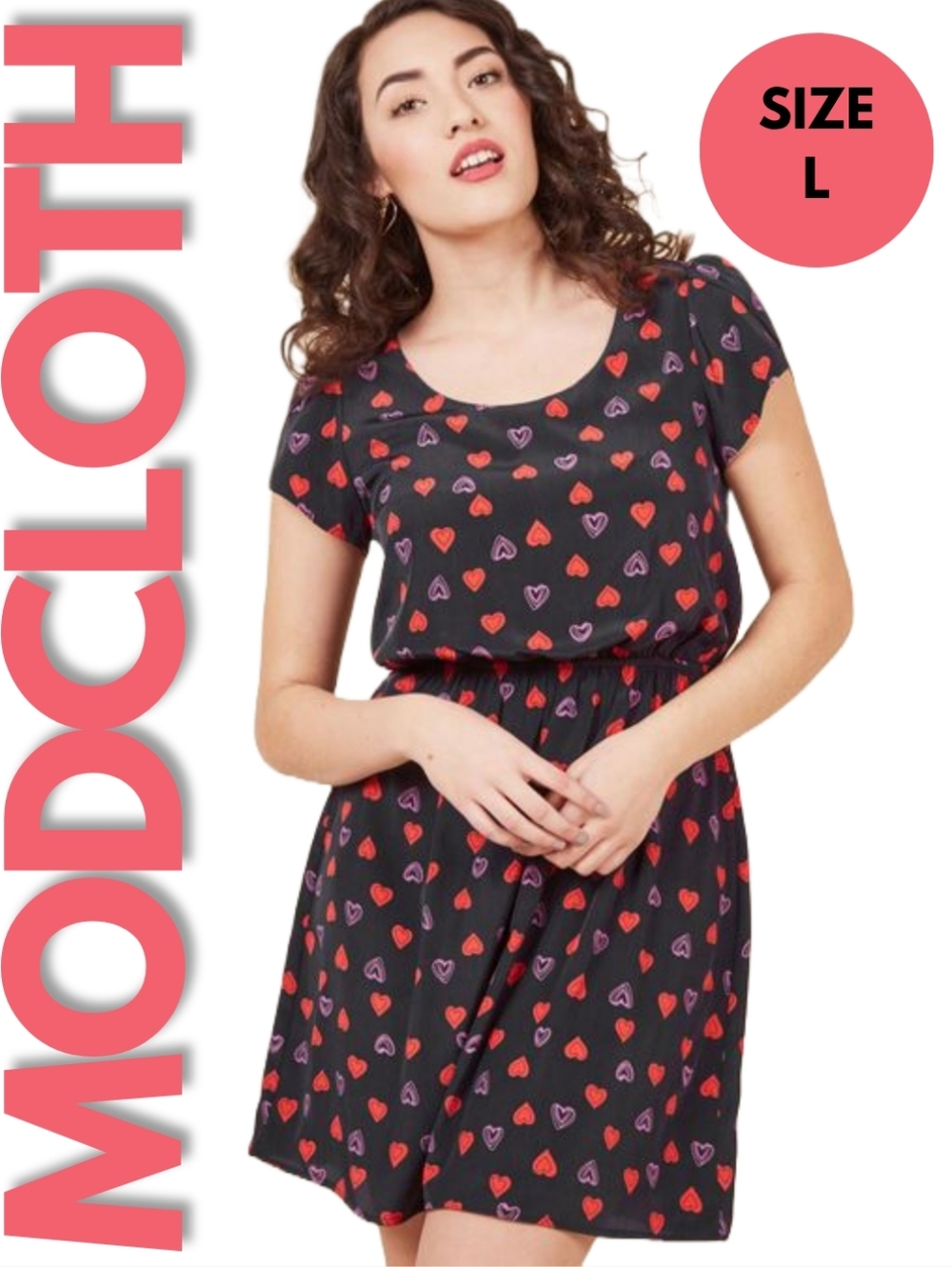 ModCloth Black Dress with Red and Purple Heart Print